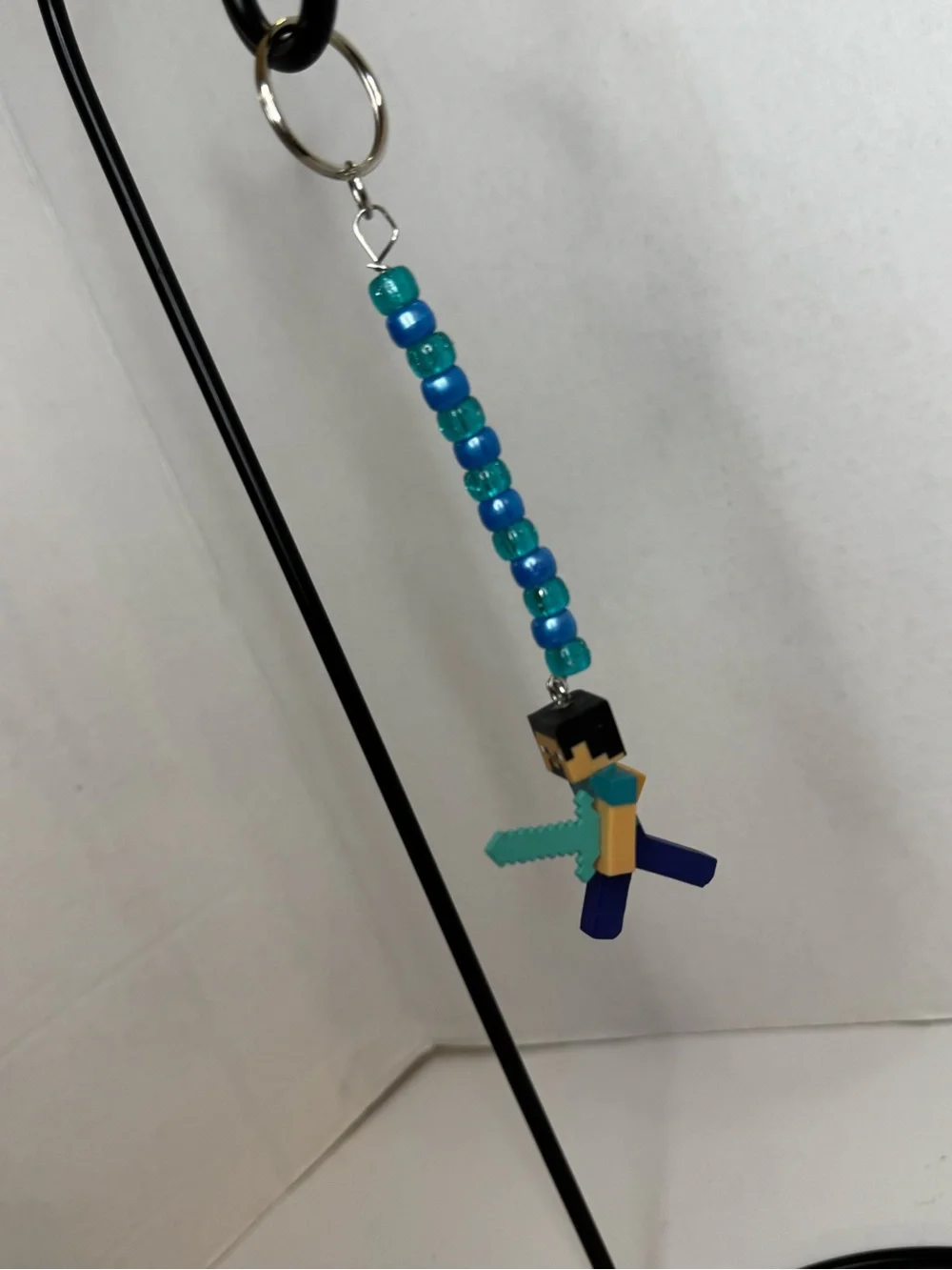 Kids Blue Beaded Minecraft-Inspired Keychain